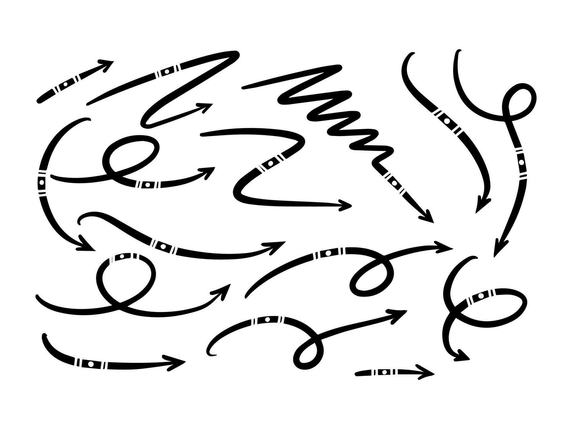 Hand drawn line art doodle style vector arrow collection Stock Free