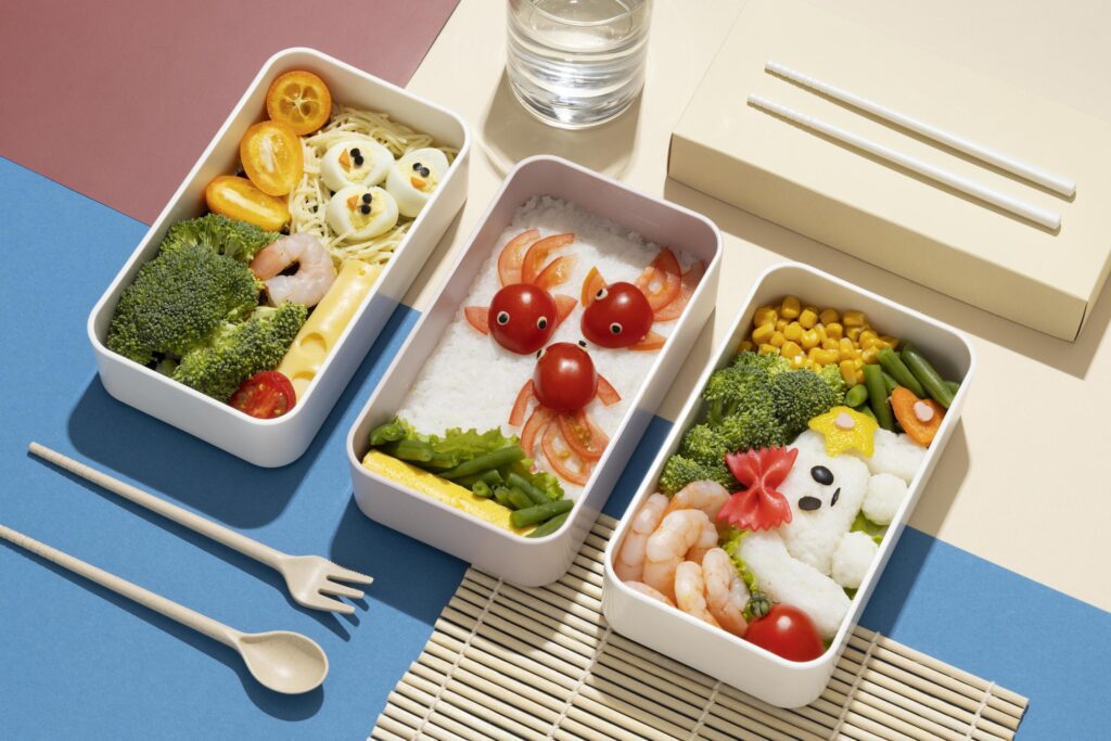 Top view composition food Japanese bento box Stock Free