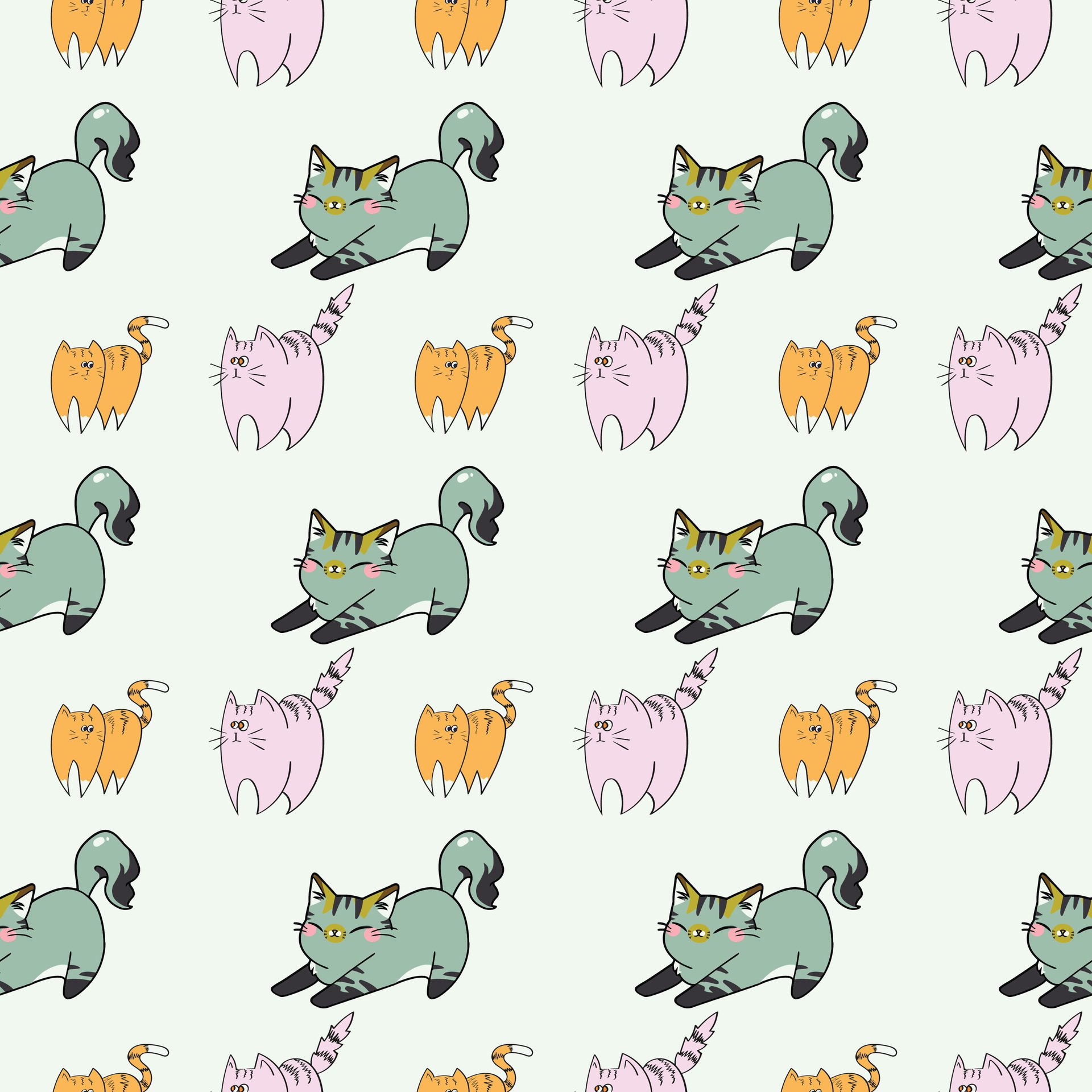 Hy There Kitty Seamless Pattern Design Free Vector