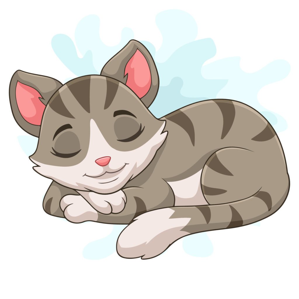 Cartoon baby cat sleeping on white background Free Vector