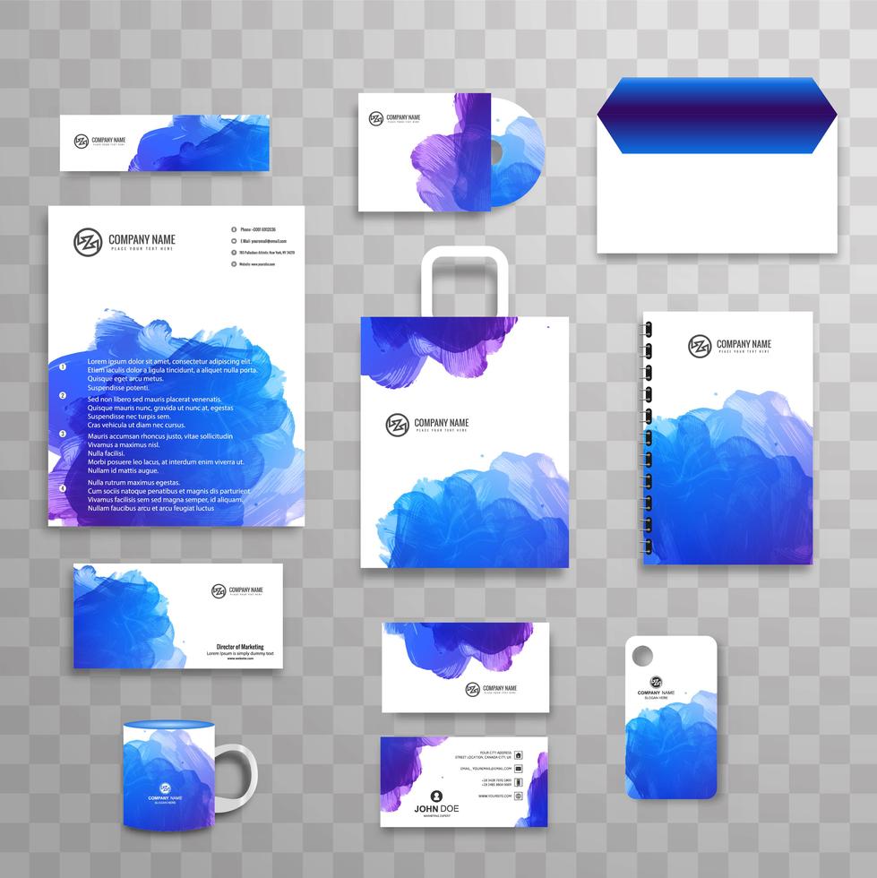 Abstract colorful watercolor business stationery set Stock Free