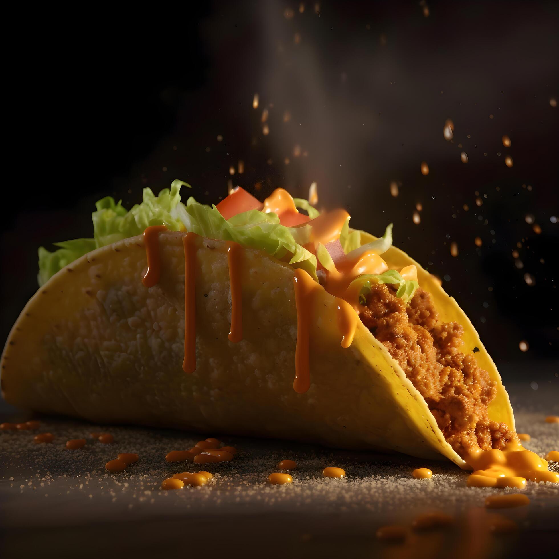 Tacos with meat and vegetables on a dark background. Mexican food Stock Free