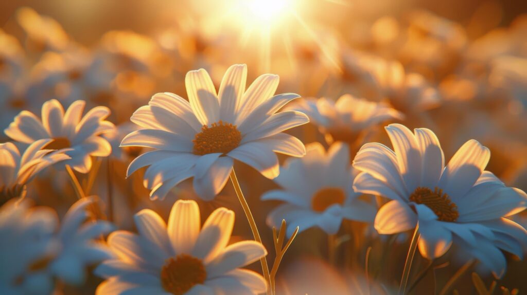 Field of Daisies With Sun Background Stock Free