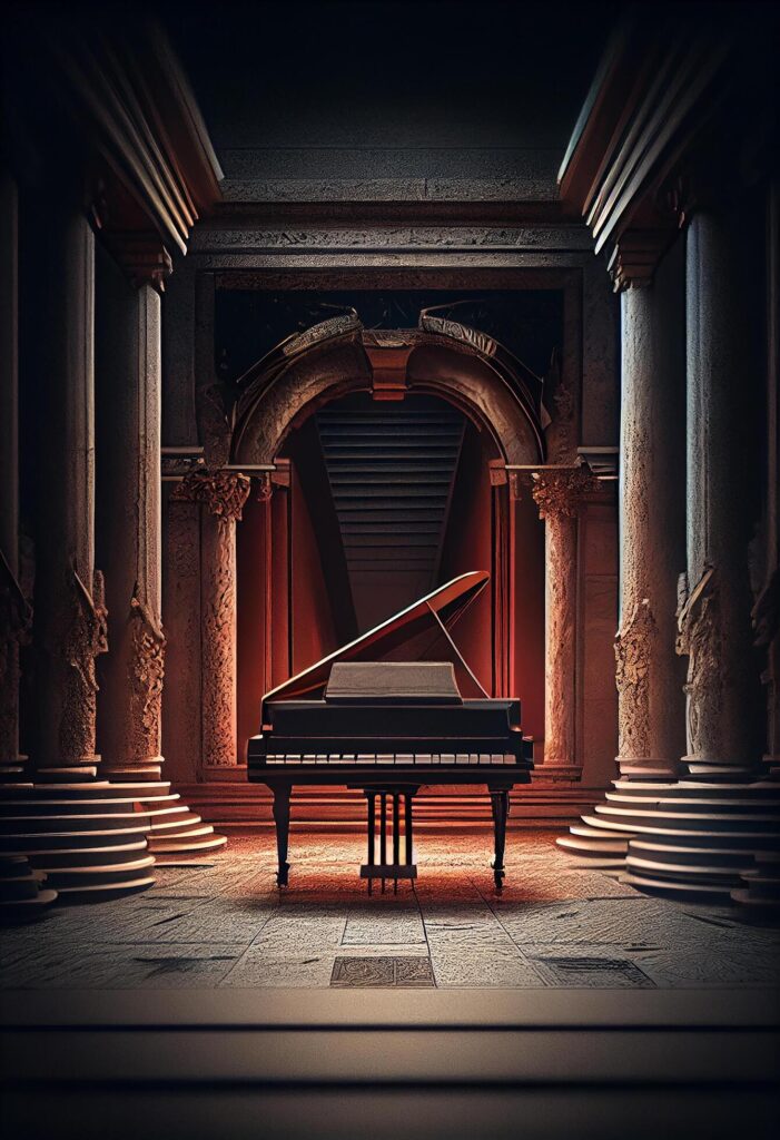 Majestic old piano in elegant classical setting , Stock Free