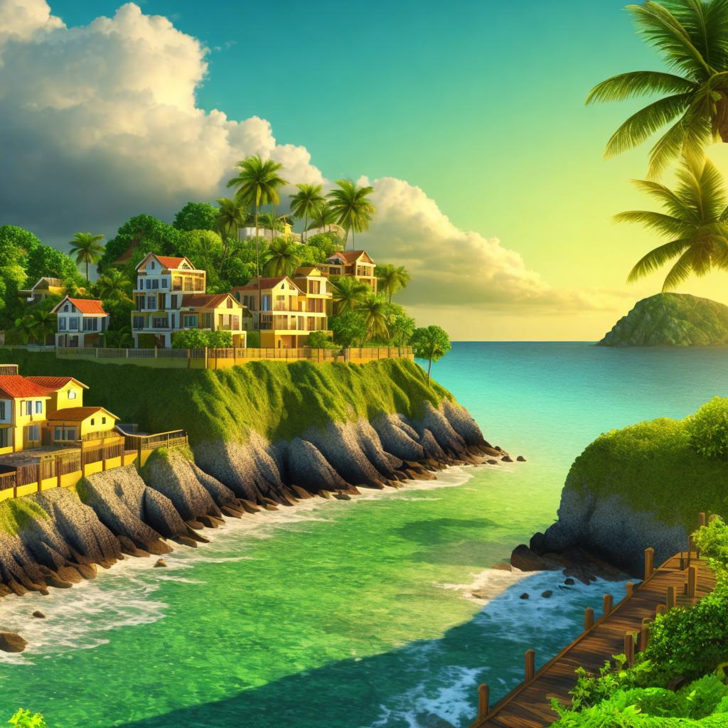 Coastal village,Full HD,3D,Golden,Lime Green,Atmospheric by @ai_generated