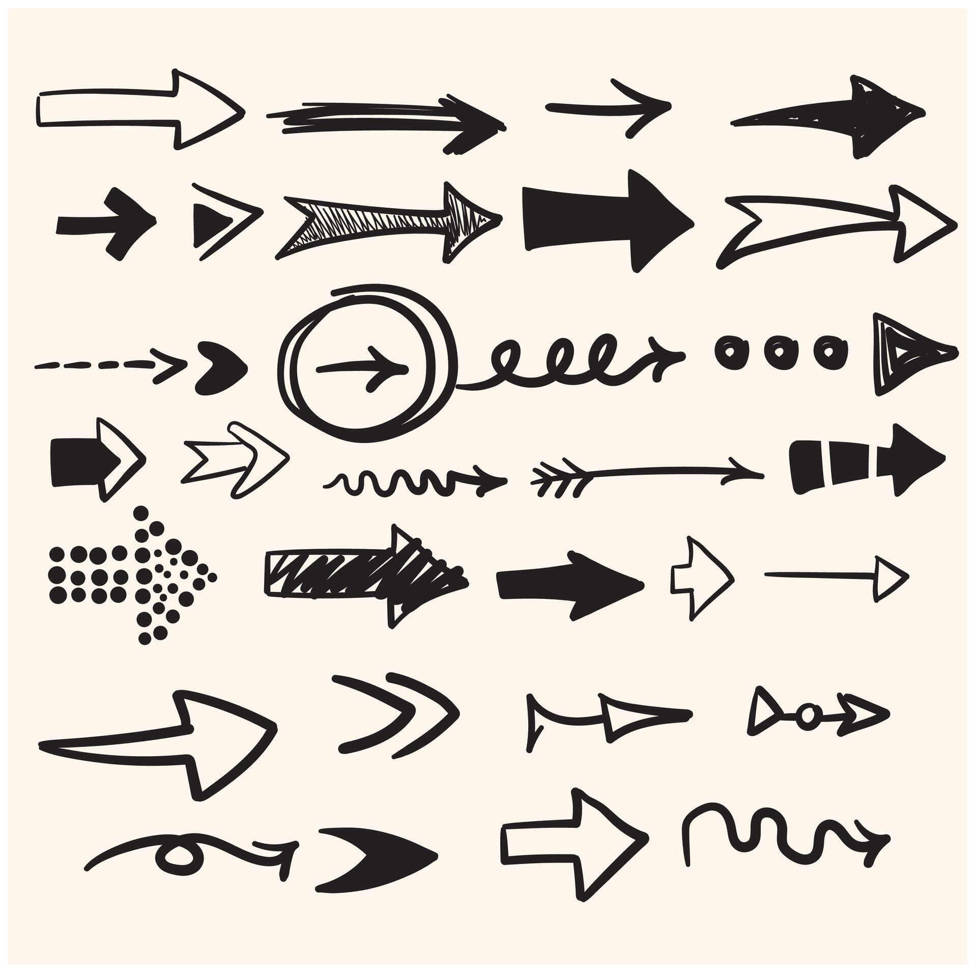 Set of arrow with illustration style doodle and line art Stock Free