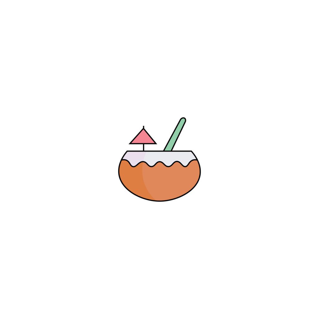 Beach coconut illustration, coconut icon on white background. Free Vector