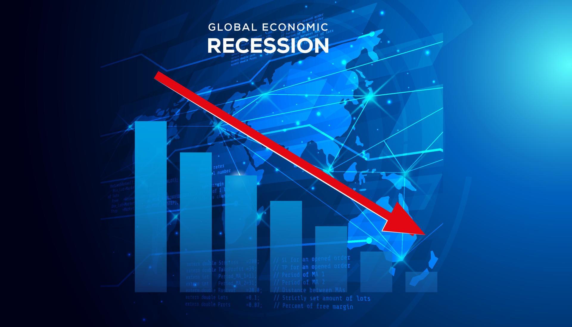 Global Recession Background. illustration of economic recession with red arrow symbol falling down Stock Free