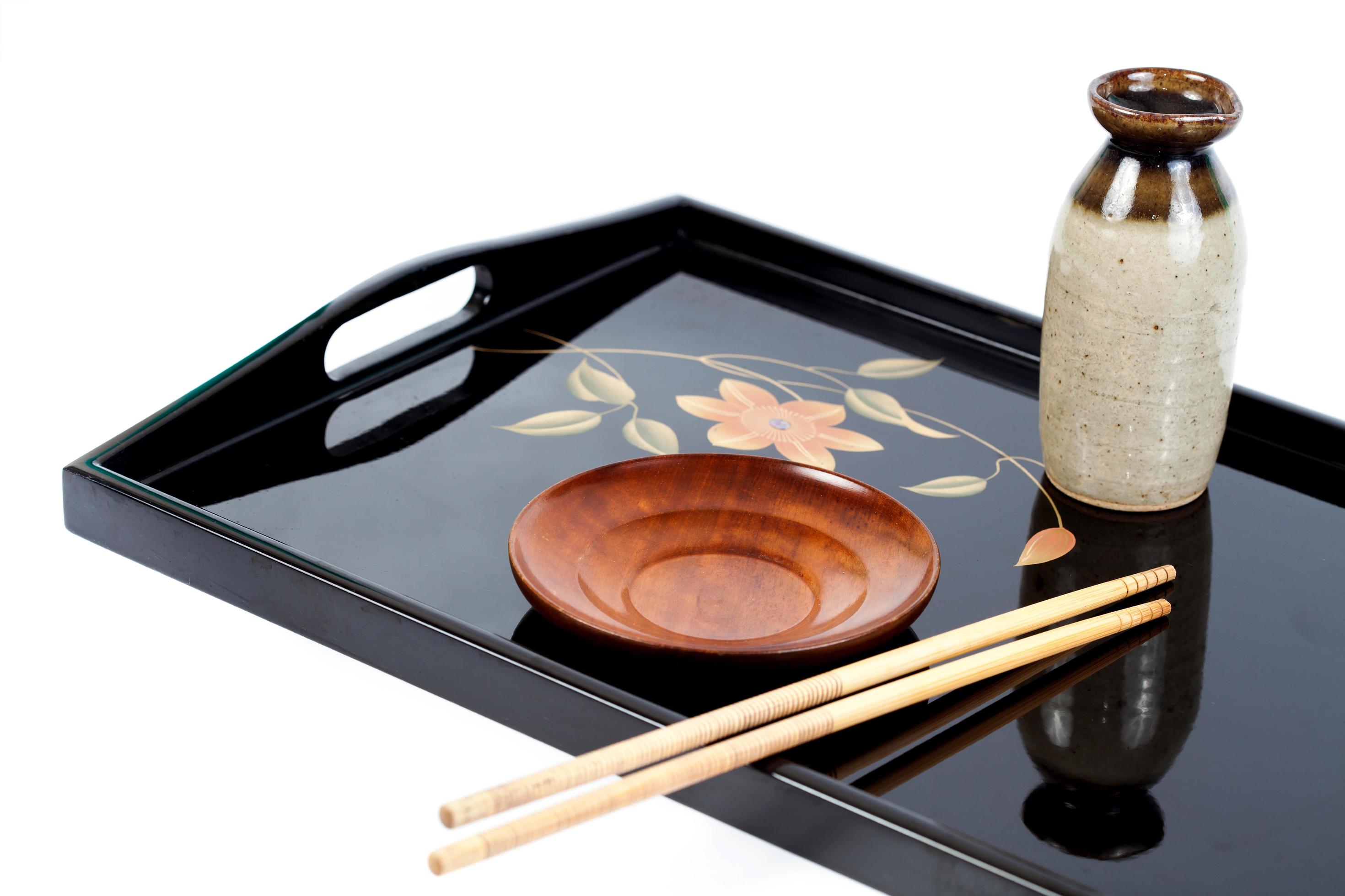 wood dish on japanese food tray on white background. Stock Free