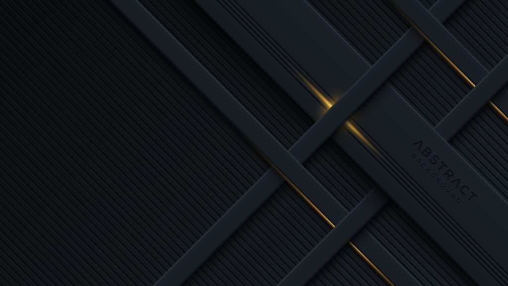 Abstract black background with diagonal golden lines Free Vector