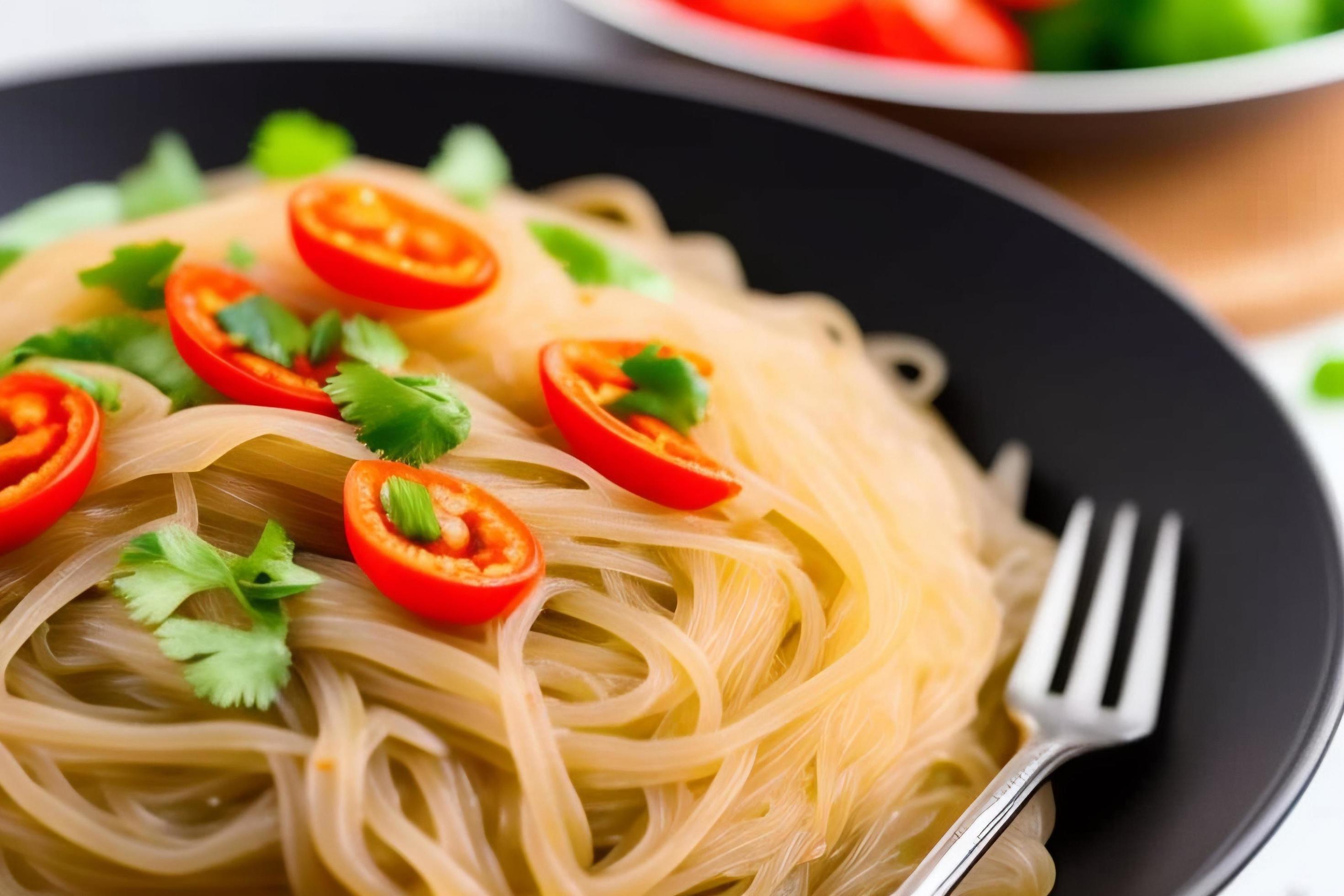 Delicious noodles. Fast food meal with appetizing pasta and chopsticks. Stock Free