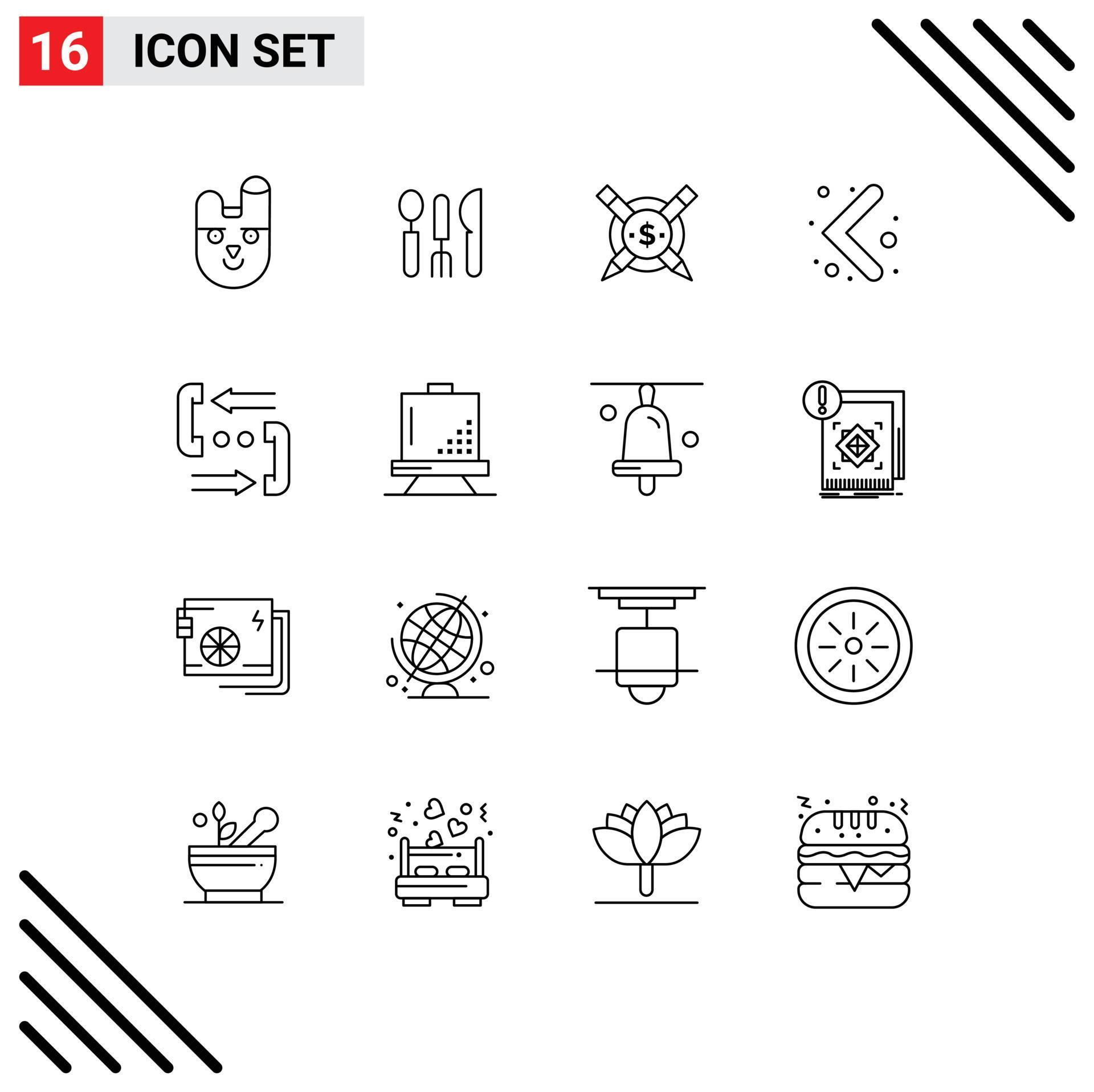 Outline Pack of 16 Universal Symbols of contact call paid navigation arrow Editable Vector Design Elements Stock Free