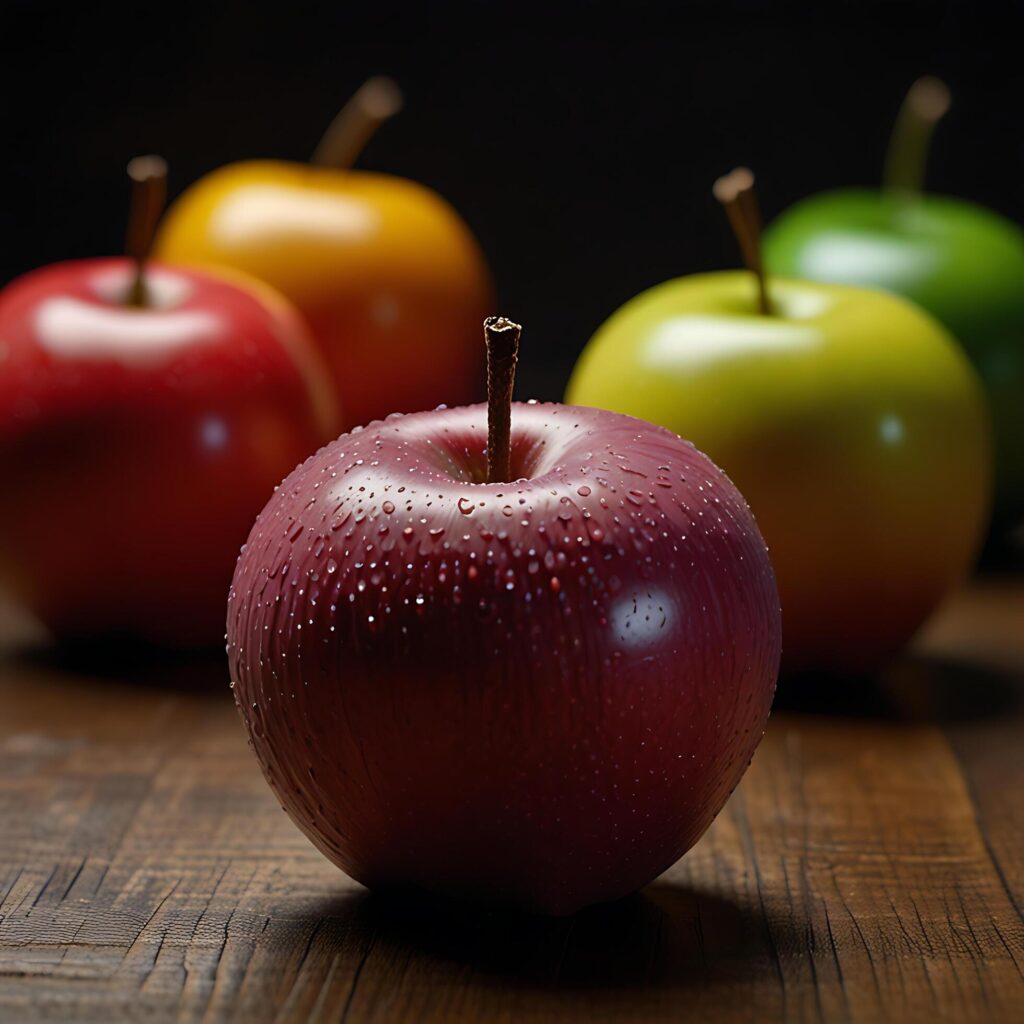 fake plastic apples, synthetically engineered in labs rather than grown from nature’s seeds background illustration. – Stock Free