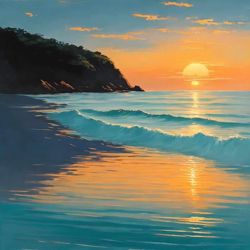 Ocean landscape, serene sunset by @ai_generated