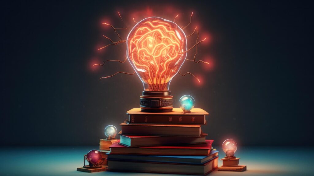 Stack of books with brain. Education concept. Illustration Stock Free