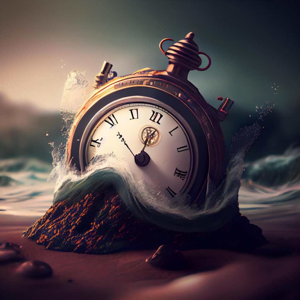 Vintage pocket watch on the beach. Time concept. 3D Rendering, Image Stock Free