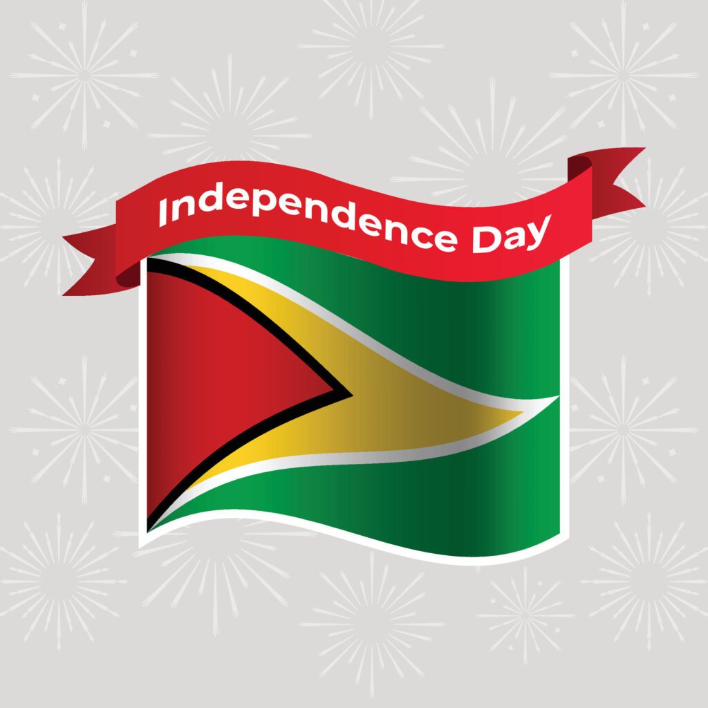 Guyana Wavy Flag Independence Day Banner Background Free Vector