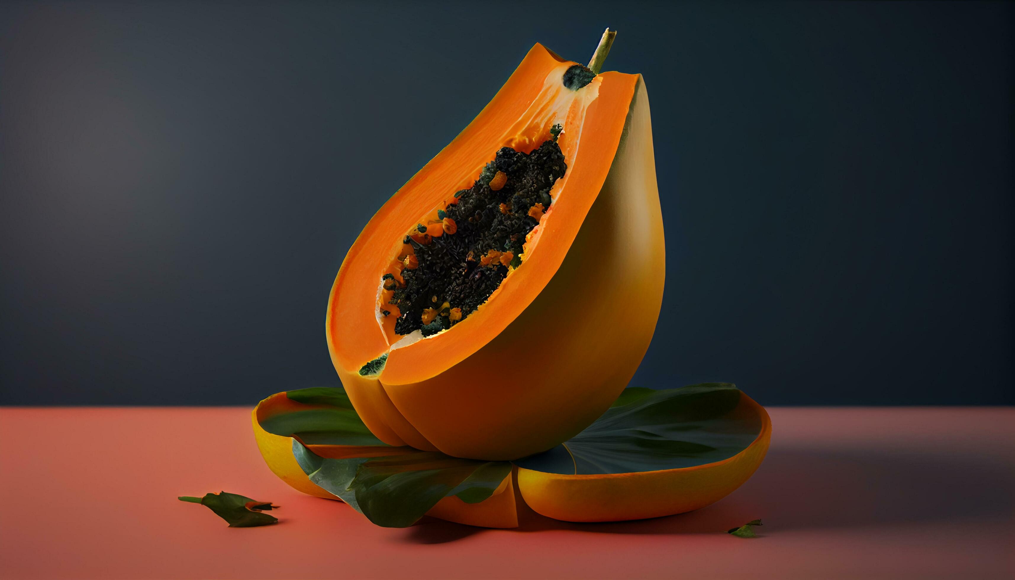 fresh and tropical papaya half fruit healthy food ,generative AI Stock Free