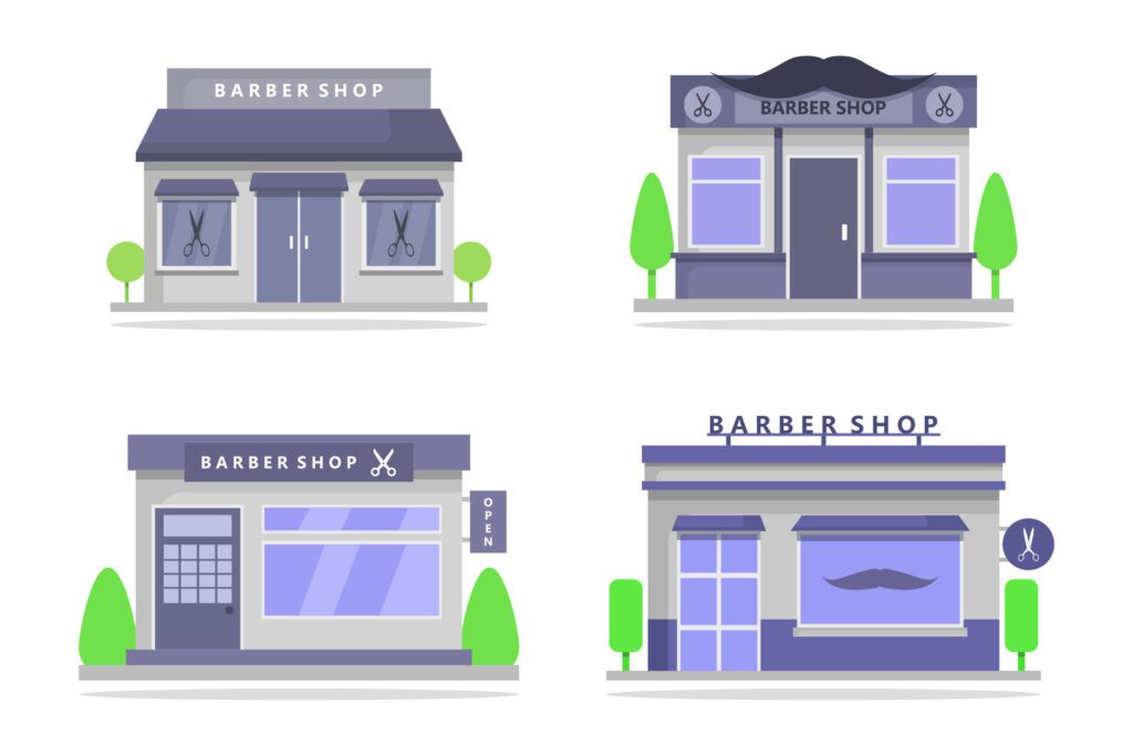 Barber shop buildings illustrated on white background Free Vector