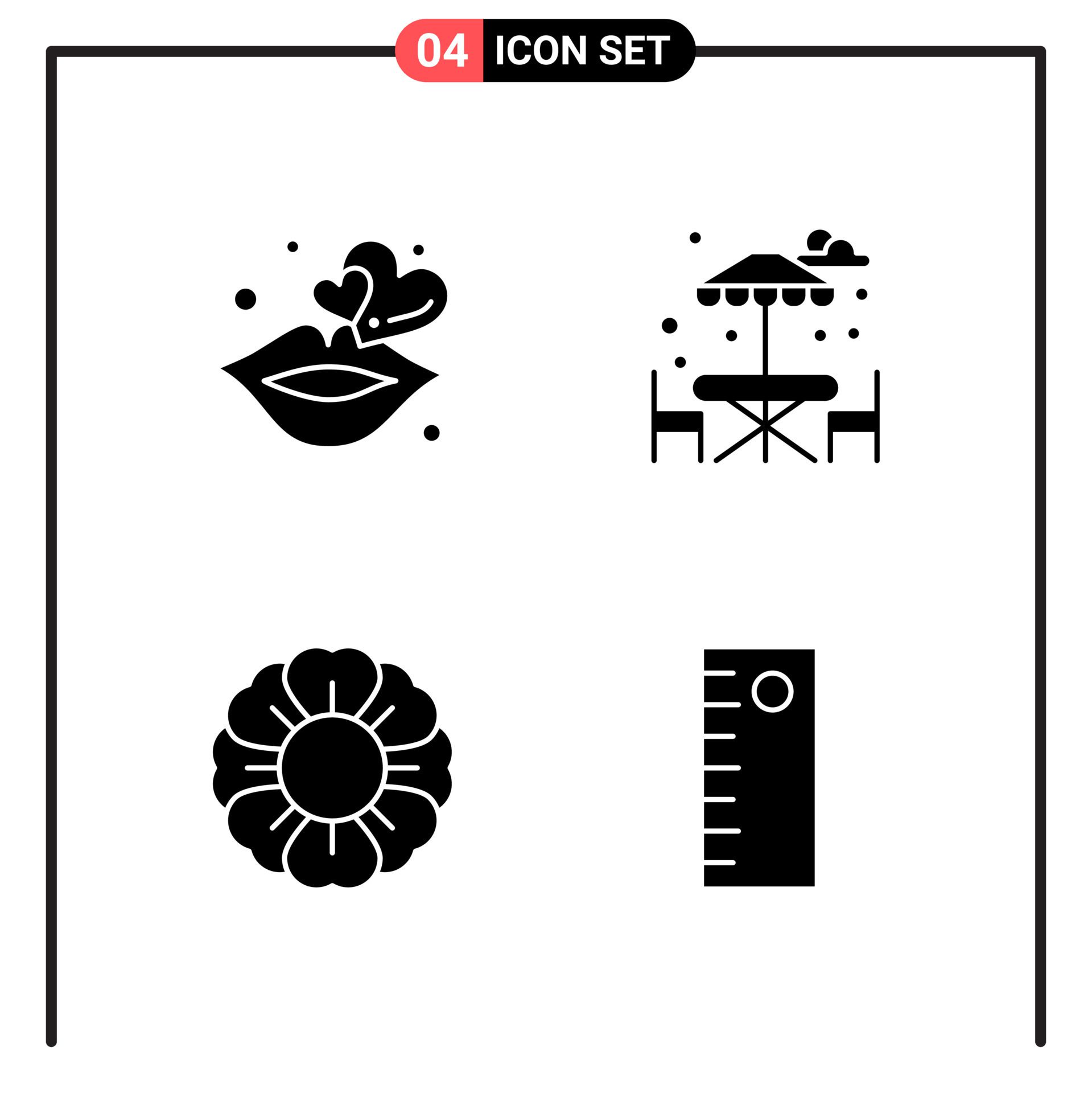 Set of 4 Solid Style Icons for web and mobile Glyph Symbols for print Solid Icon Signs Isolated on White Background 4 Icon Set Free Vector