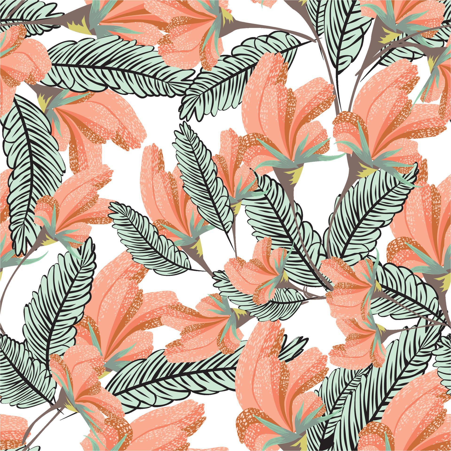 Contemporary floral seamless pattern set. Modern exotic design for paper, cover, fabric, interior decor and other uses Free Vector