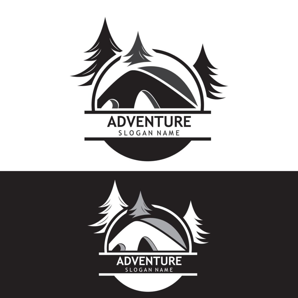 Adventure nature logo design image travel and outdoor camping adventurers, climbers template Stock Free