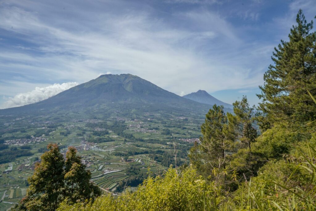 Landscape mountain when morning time sunlight summer vibes. The photo is suitable to use for adventure content media, nature poster and forest background. Stock Free