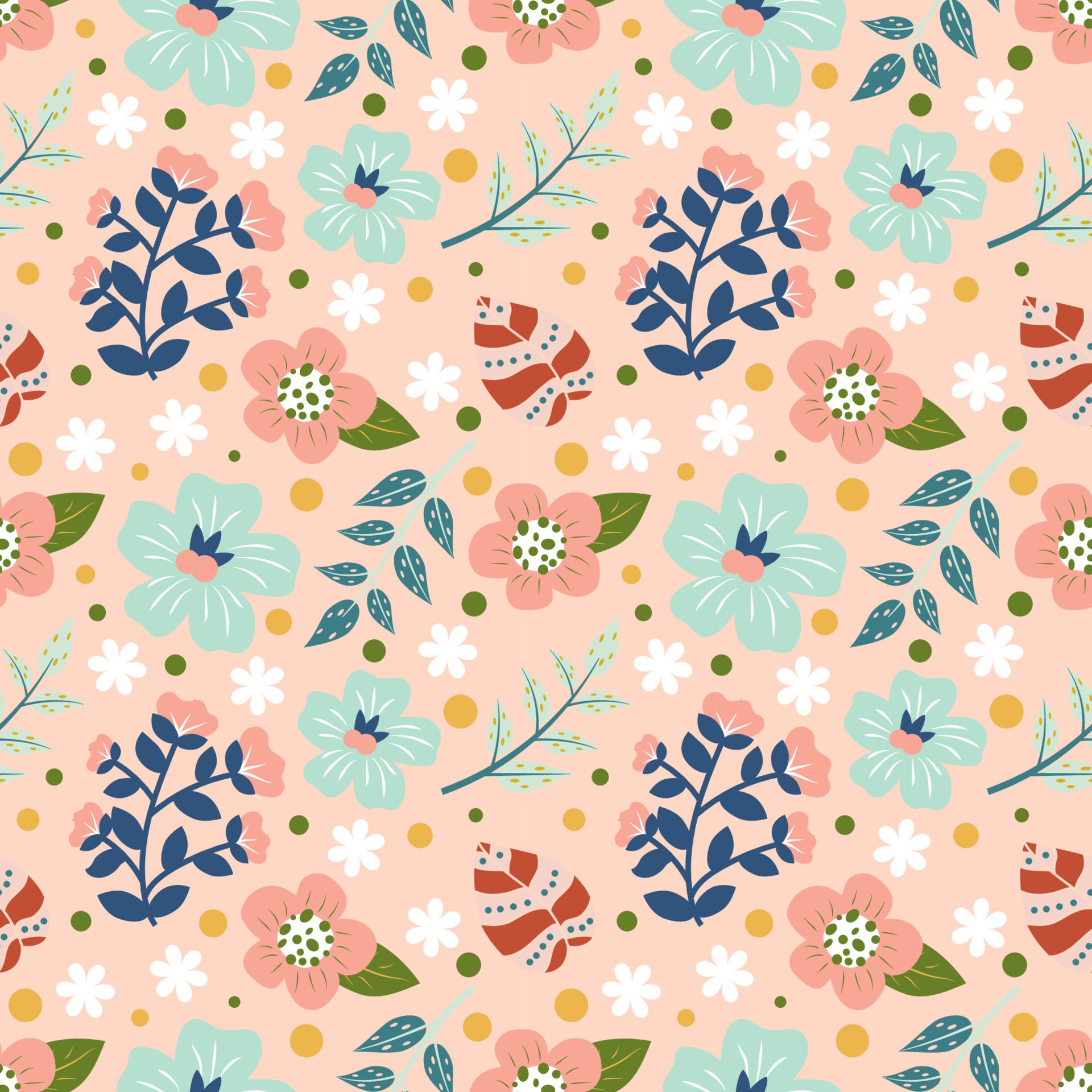 Pattern and seamless flowers and leaves background. Free Vector