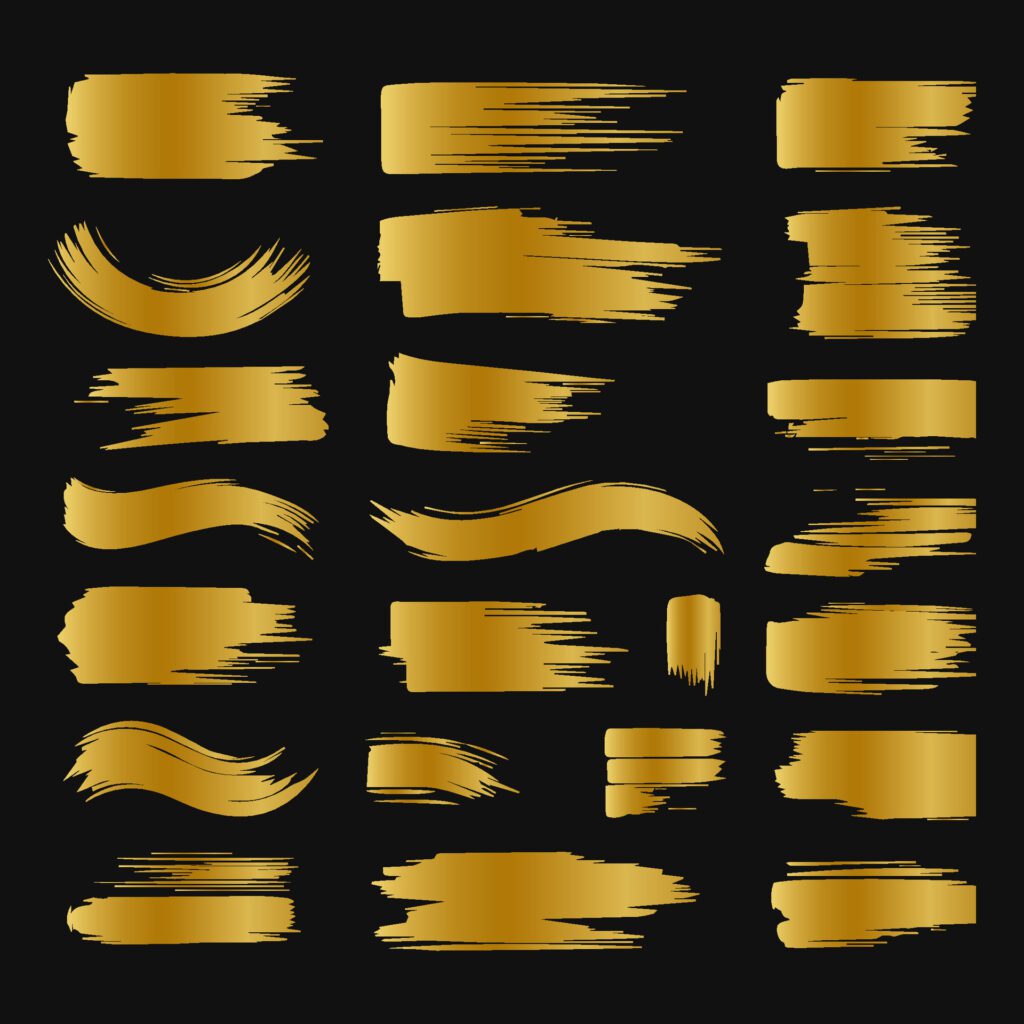 Collection of golden paint strokes to make a background for your design, golden hot foil, gold leaf Free Vector