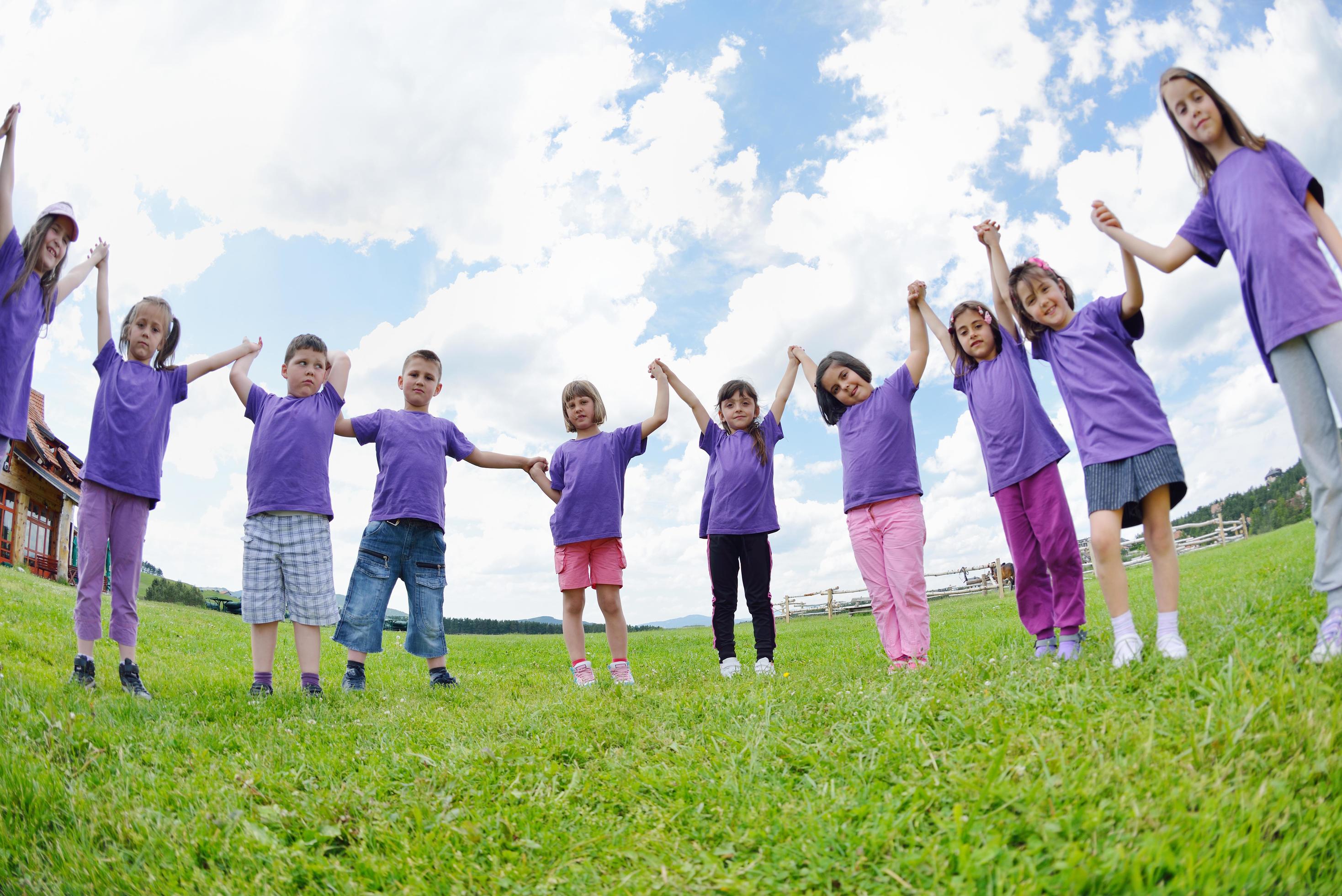 happy kids group have fun in nature Stock Free