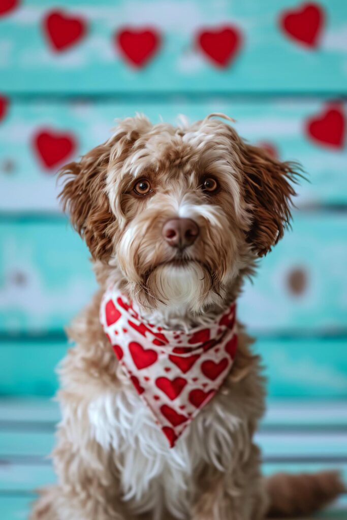 Puppy Love Canine Affection in Valentine’s Hearts Free Photo