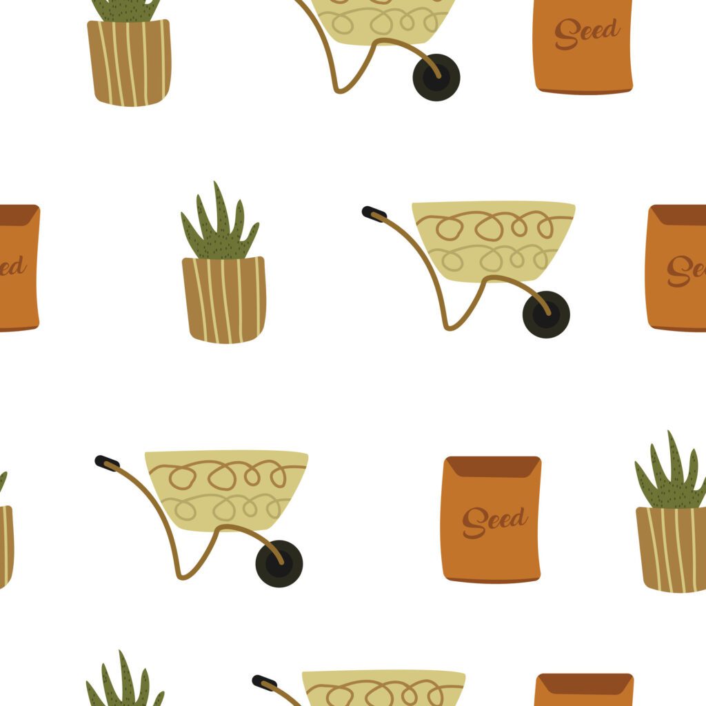 Gardening seamless pattern on white background Free Vector