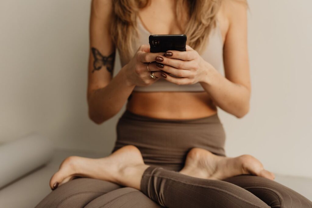 Young woman practicing yoga at home Stock Free