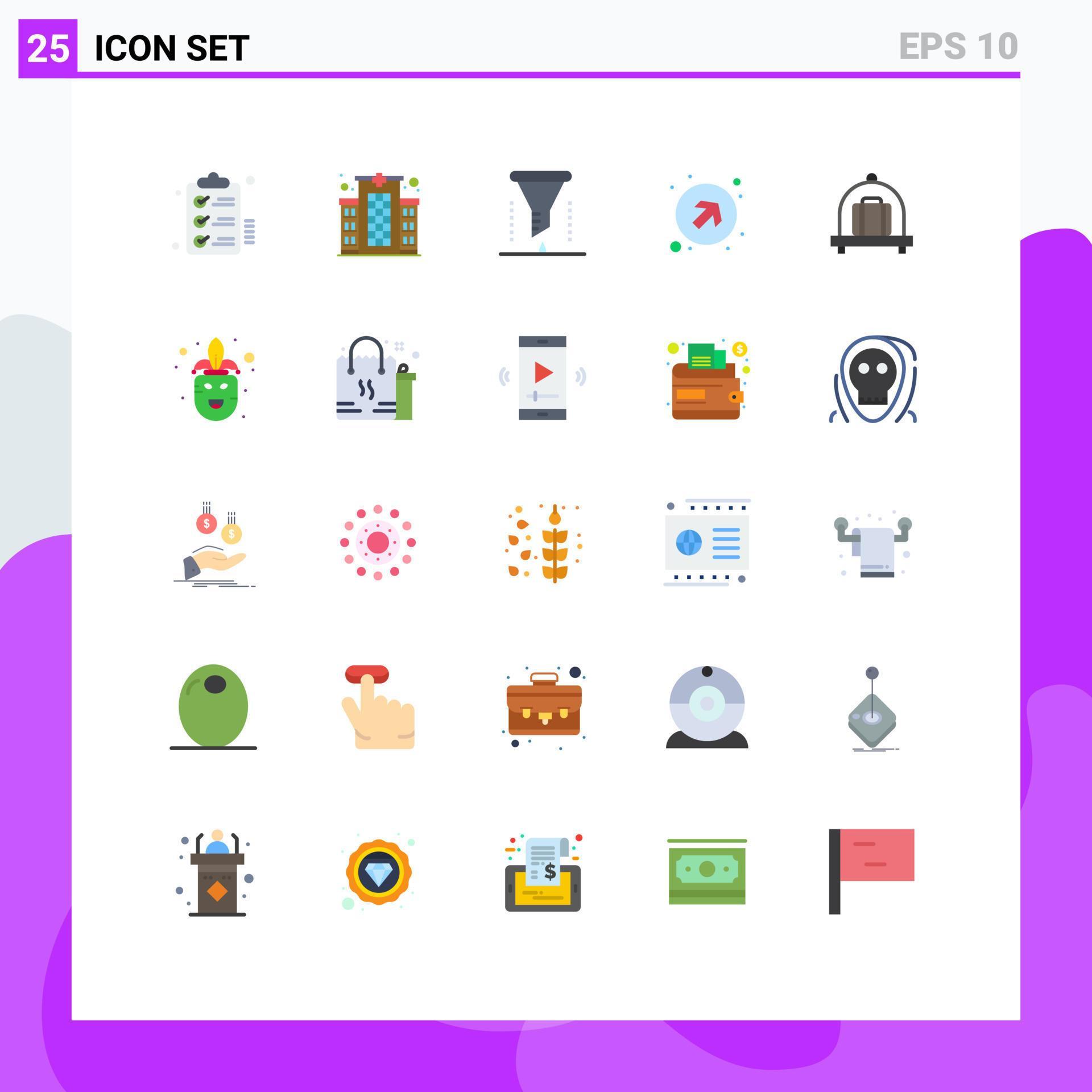 Pictogram Set of 25 Simple Flat Colors of right up arrows care arrow filter Editable Vector Design Elements Stock Free