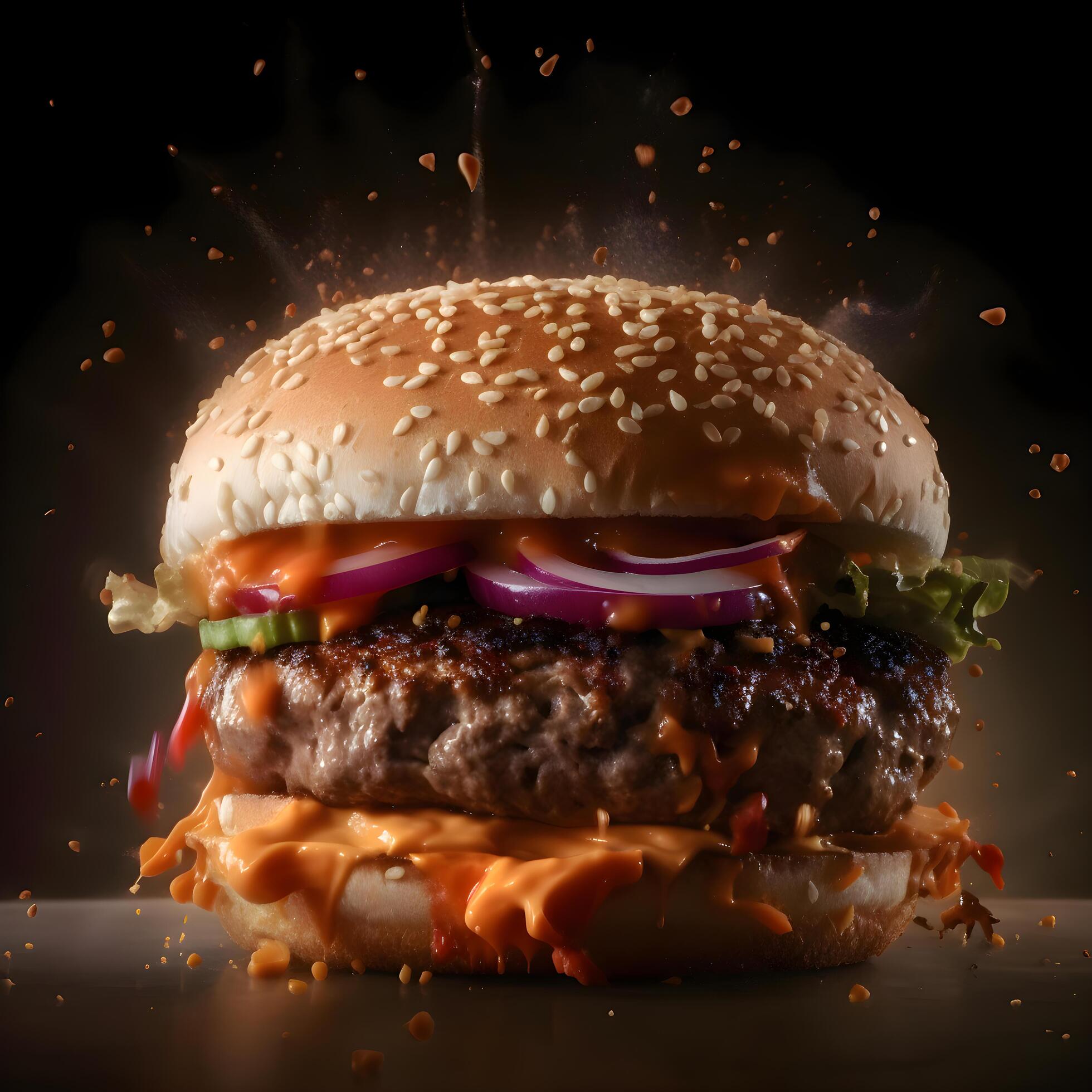 Big tasty hamburger on dark background with copy space. Fast food concept, Image Stock Free