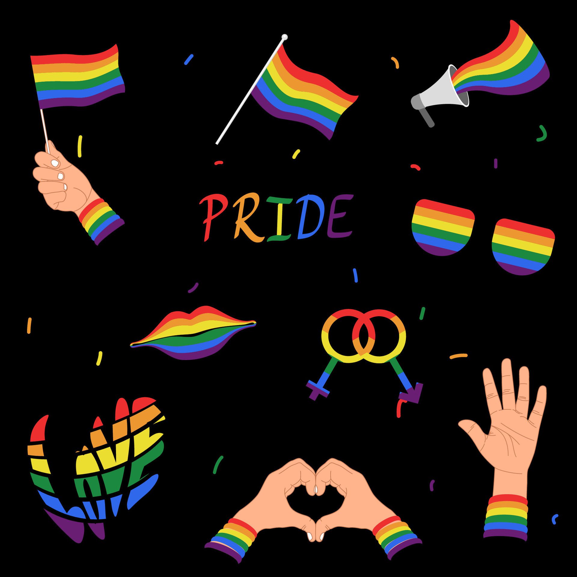 happy pride month seamless pattern with illustration of pride elements Free Vector