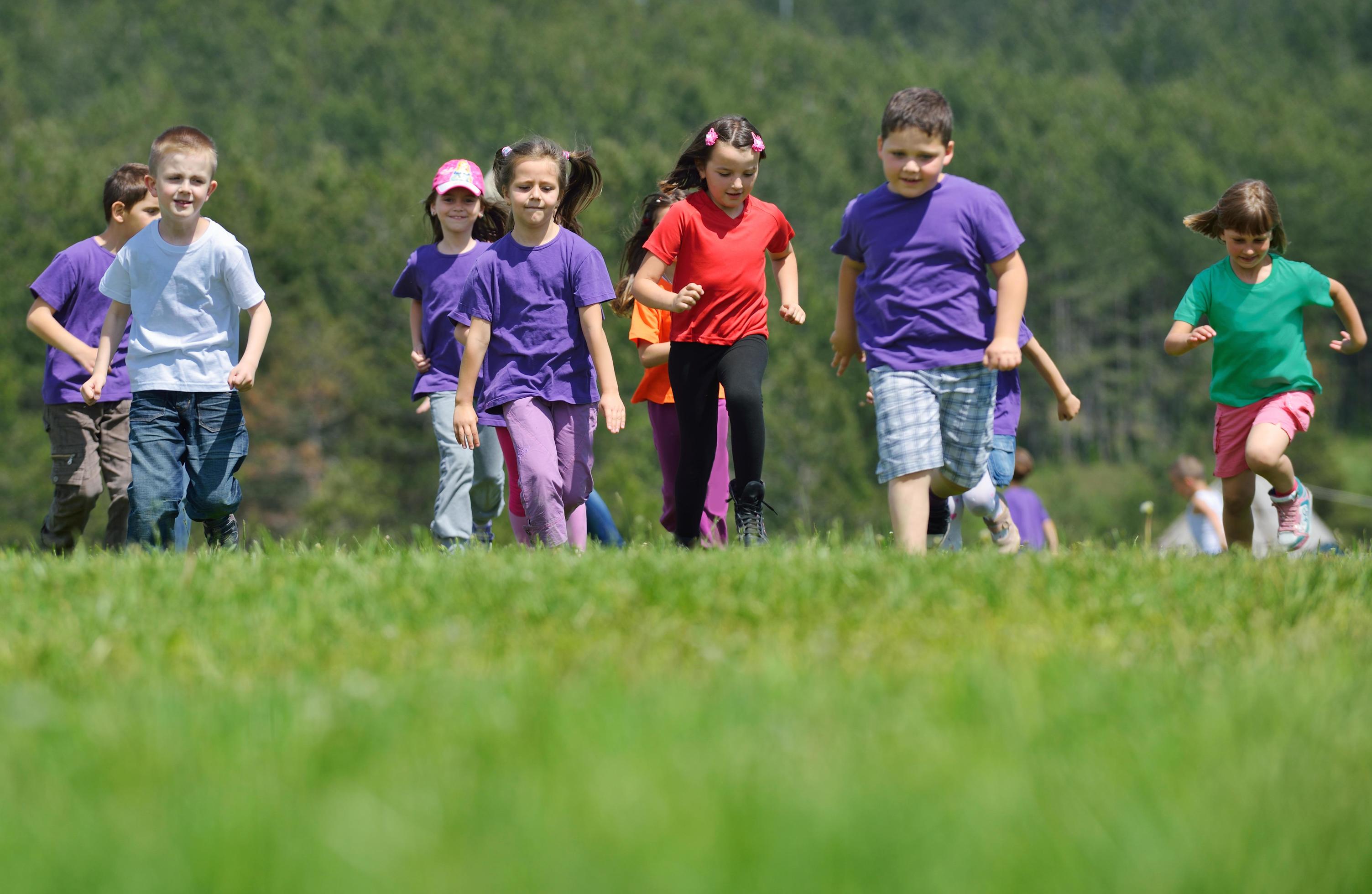 happy kids group have fun in nature Stock Free