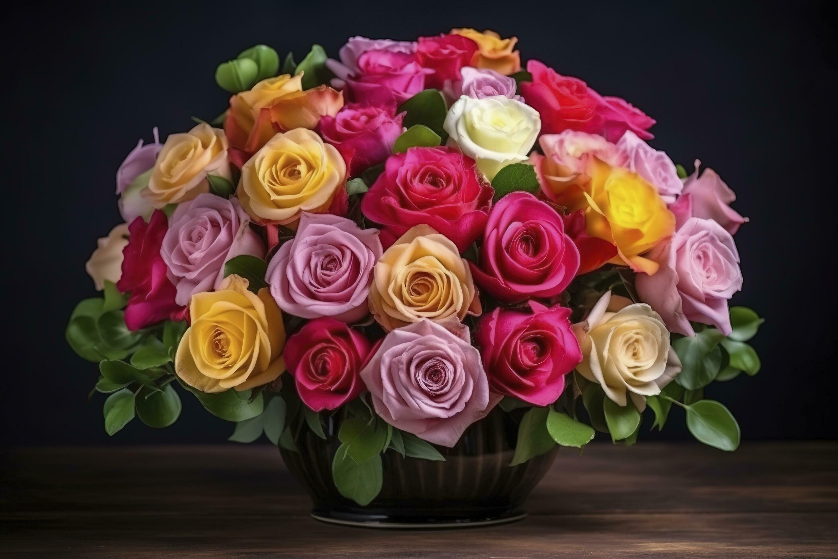 Colorful Spring Flower Arrangement With Roses, French Text Merci Means Thank You , generate ai Stock Free