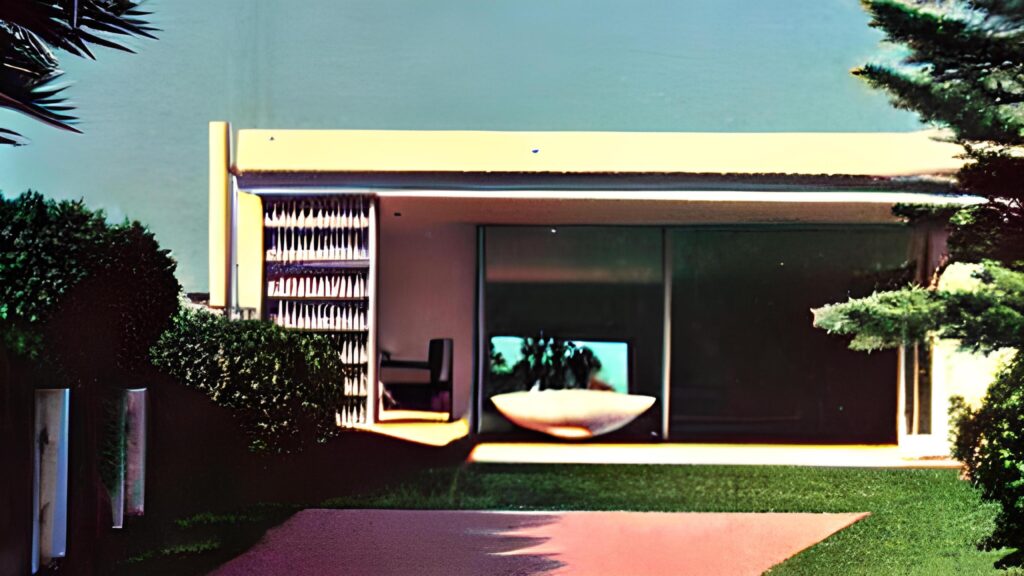 mid century modern style house overlooking the ocean Stock Free