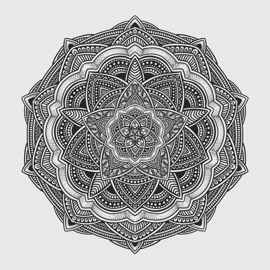 Beautiful floral pattern mandala art isolated on a black background – Eps 10 Free Vector