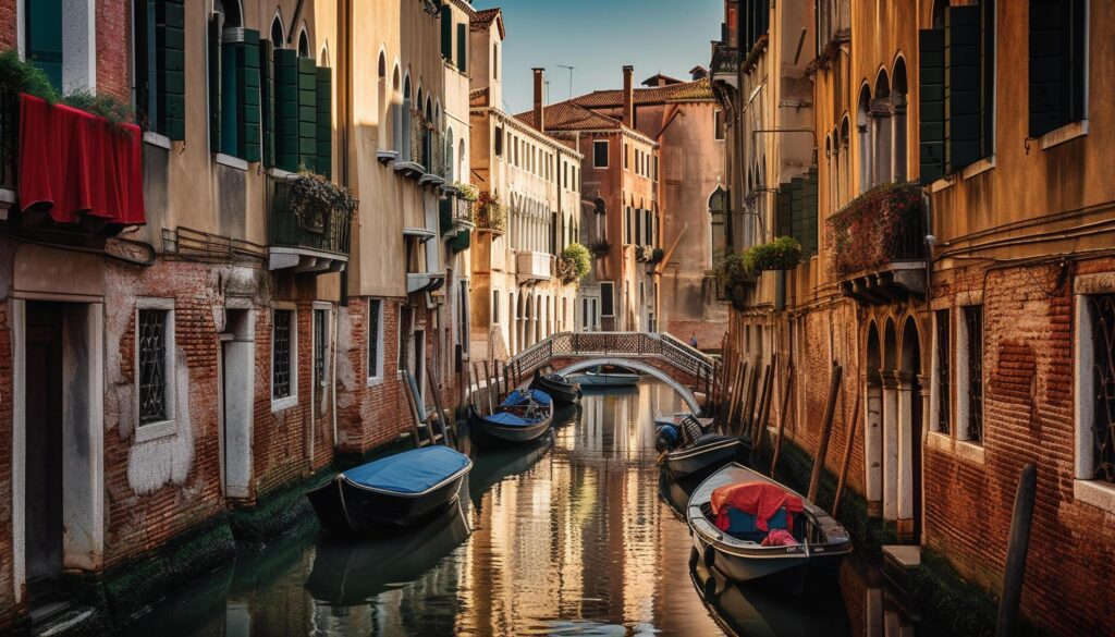 Venice canal reflects tranquil dusk journey romance generated by AI Stock Free