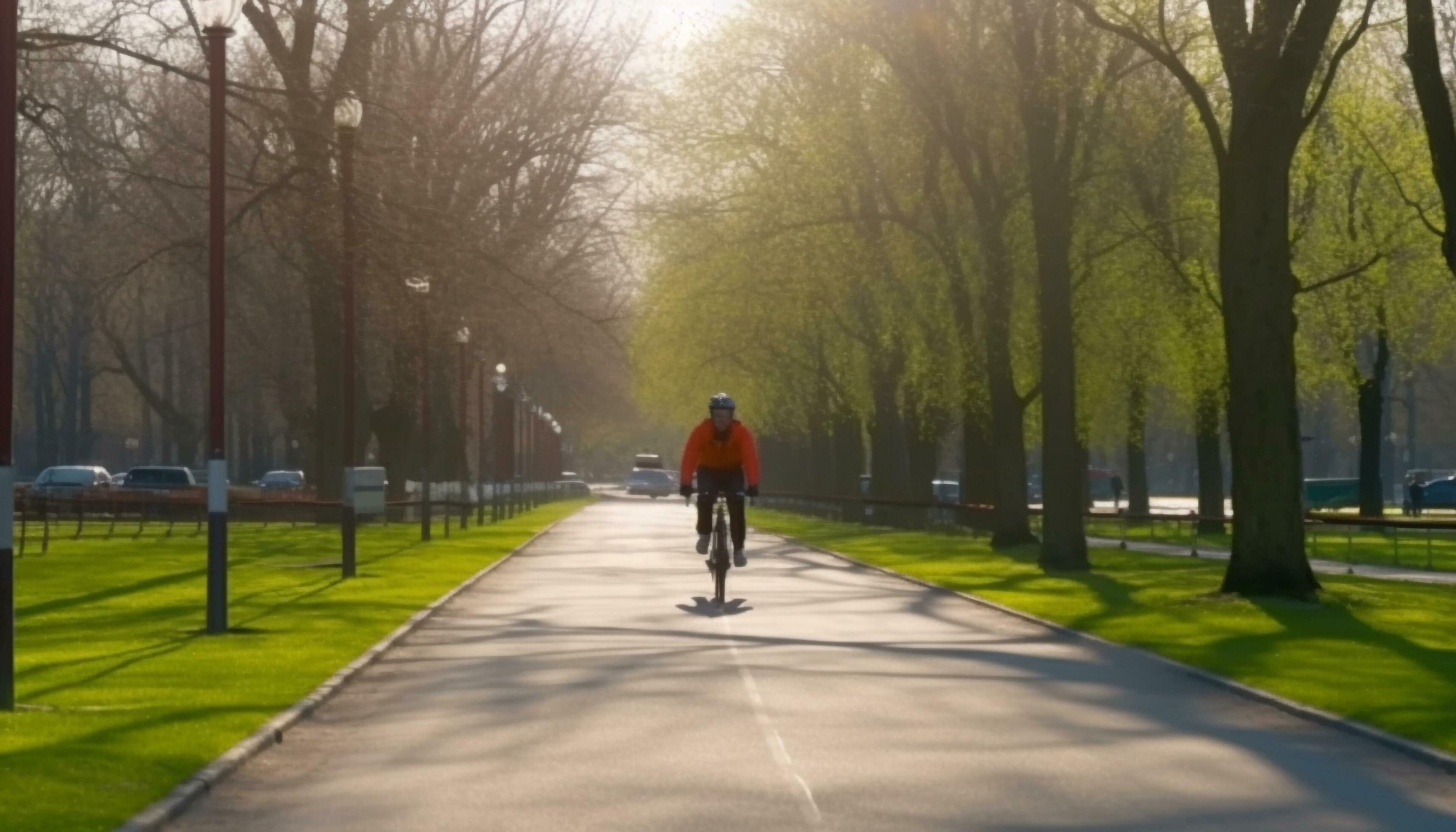 One person cycling outdoors, enjoying nature and healthy lifestyle generated by AI Stock Free