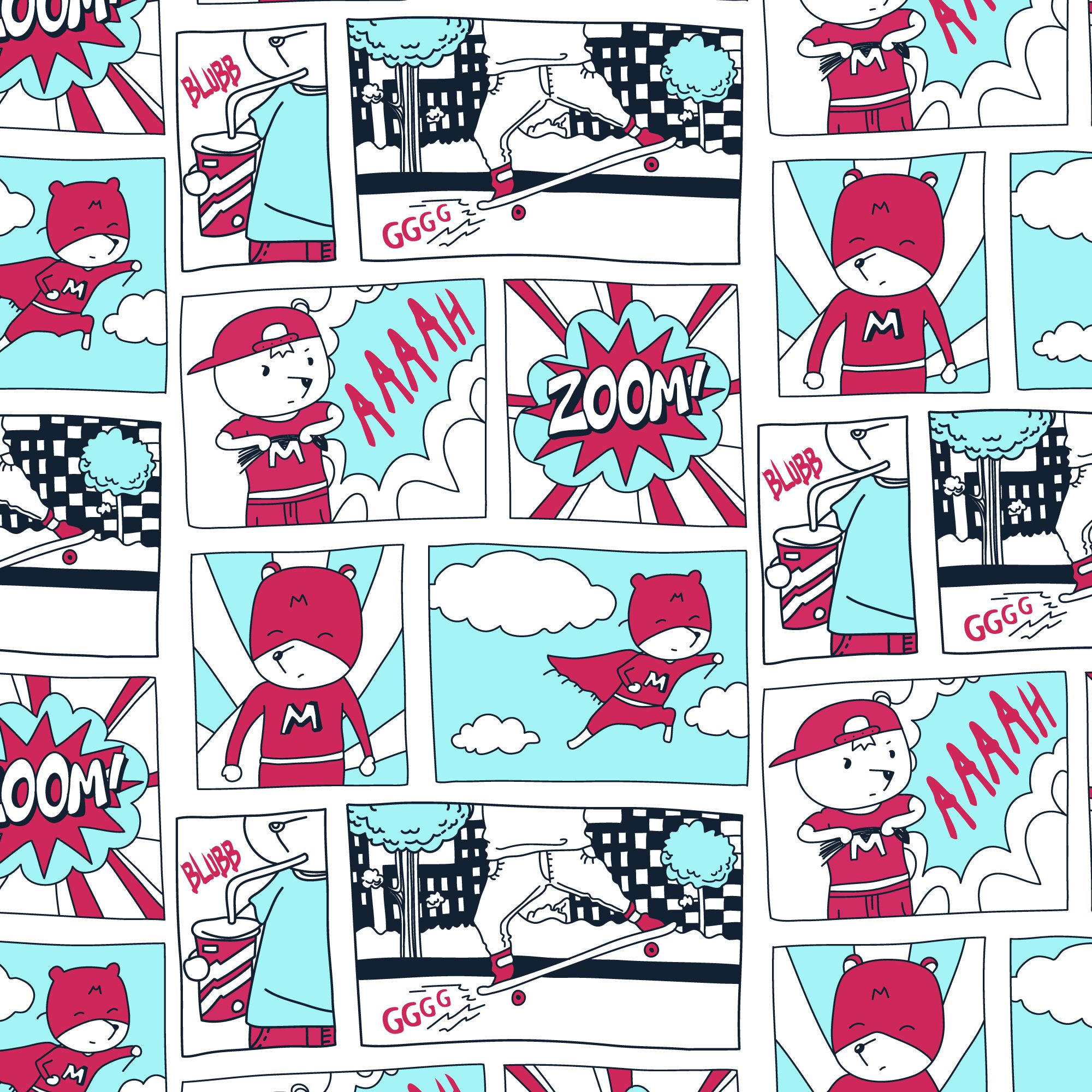 Hand drawn super hero Comic Pattern Free Vector