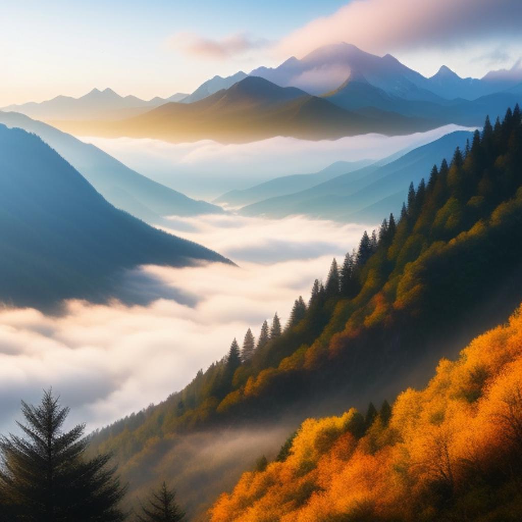 “Mountain landscape, misty morning by @ai_generated