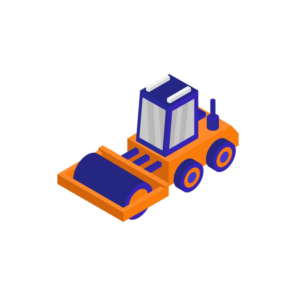 Isometric road roller on a background Free Vector