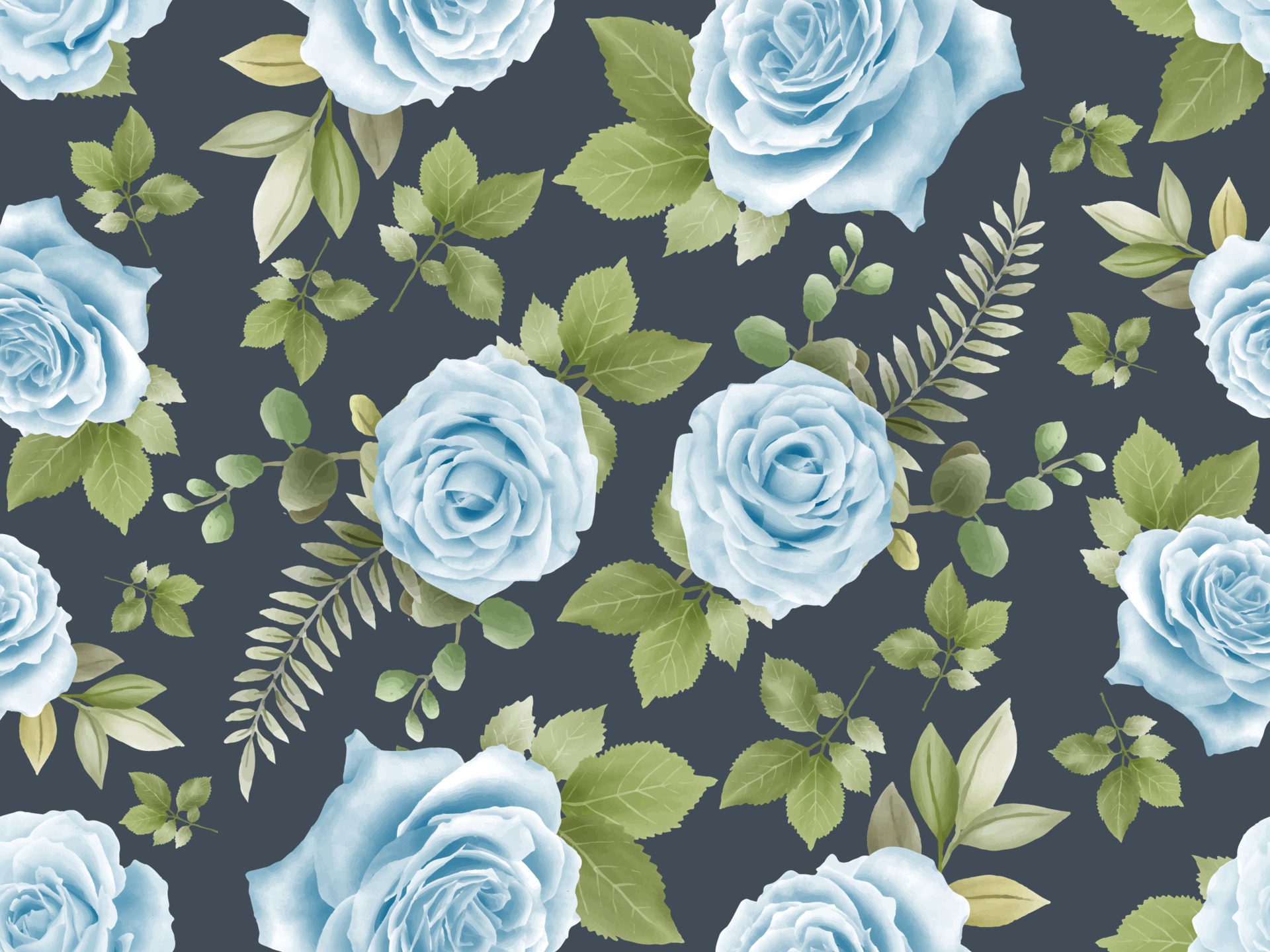 Hand drawing blue roses seamless pattern Free Vector