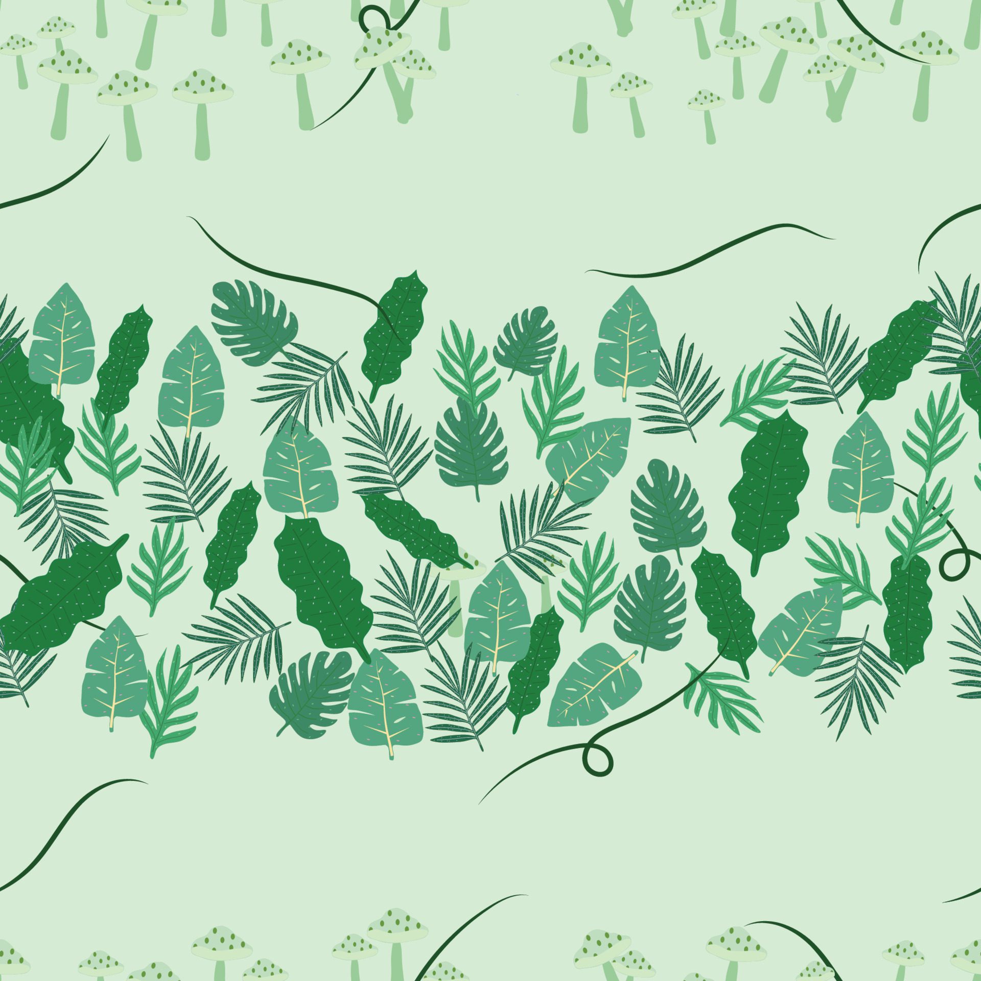 beautiful seamless pattern of mushroom and leaves Free Vector