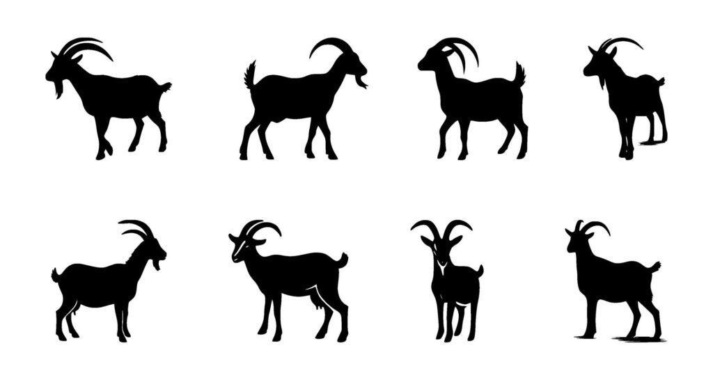 set of goat silhouettes on isolated background Free Vector