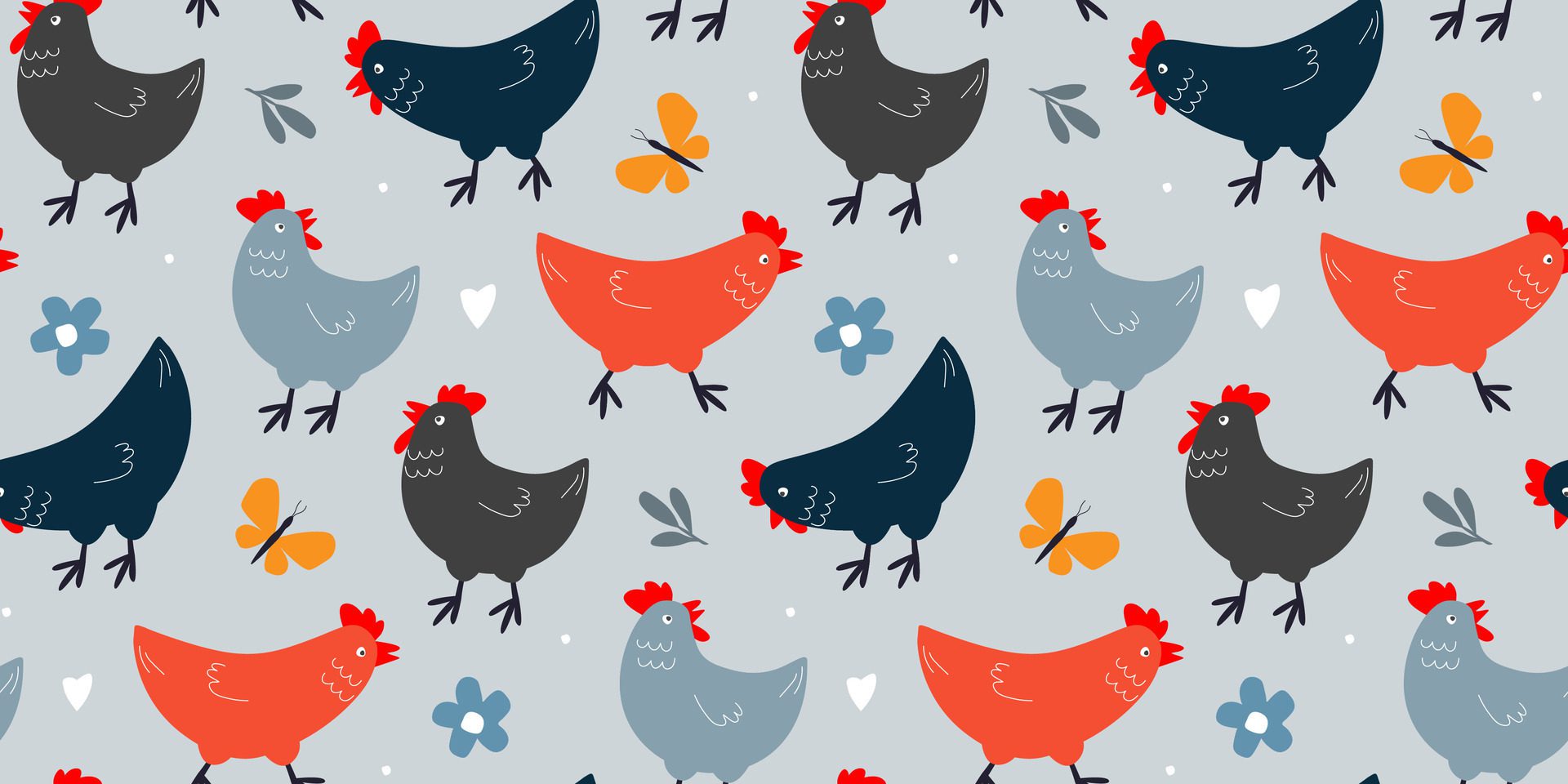 Seamless pattern with cute chickens. Summer abstract print with pet birds. Vector graphics. Free Vector