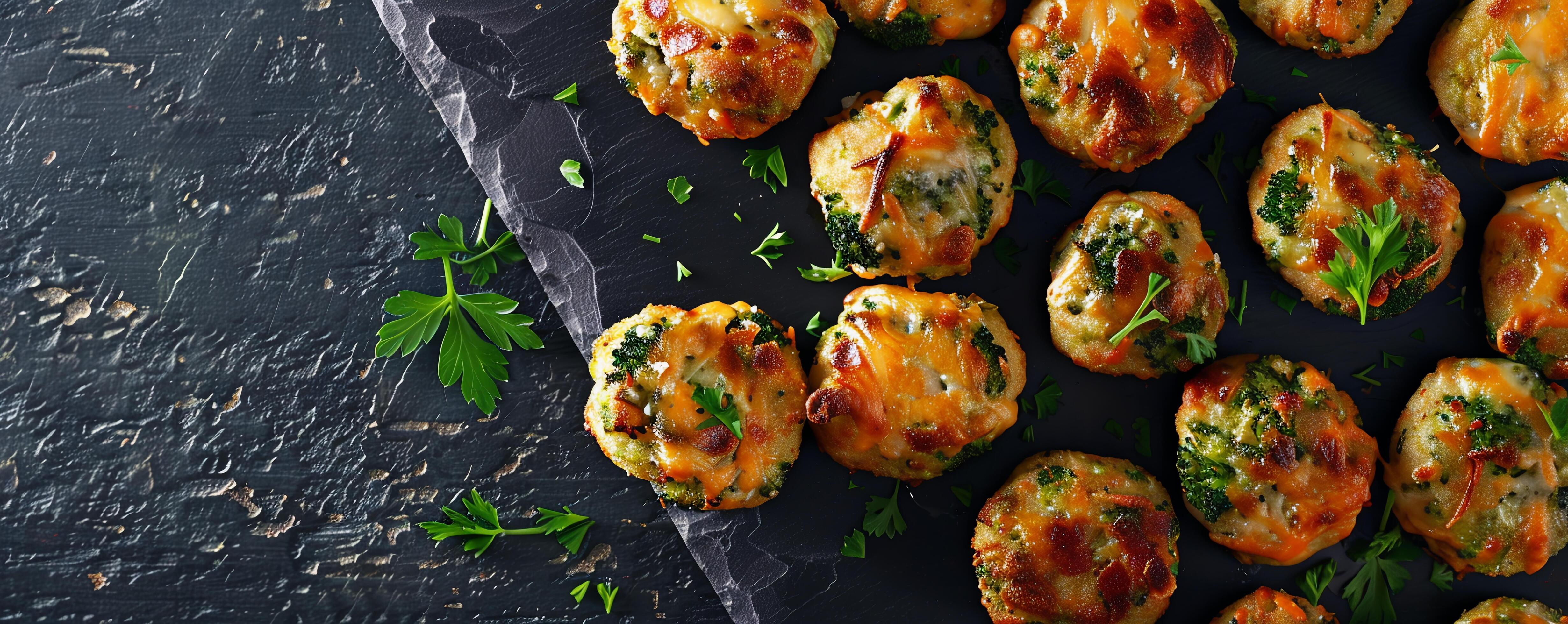 Cheesy broccoli tots made with shredded cheese and chopped broccoli, baked until golden. Stock Free